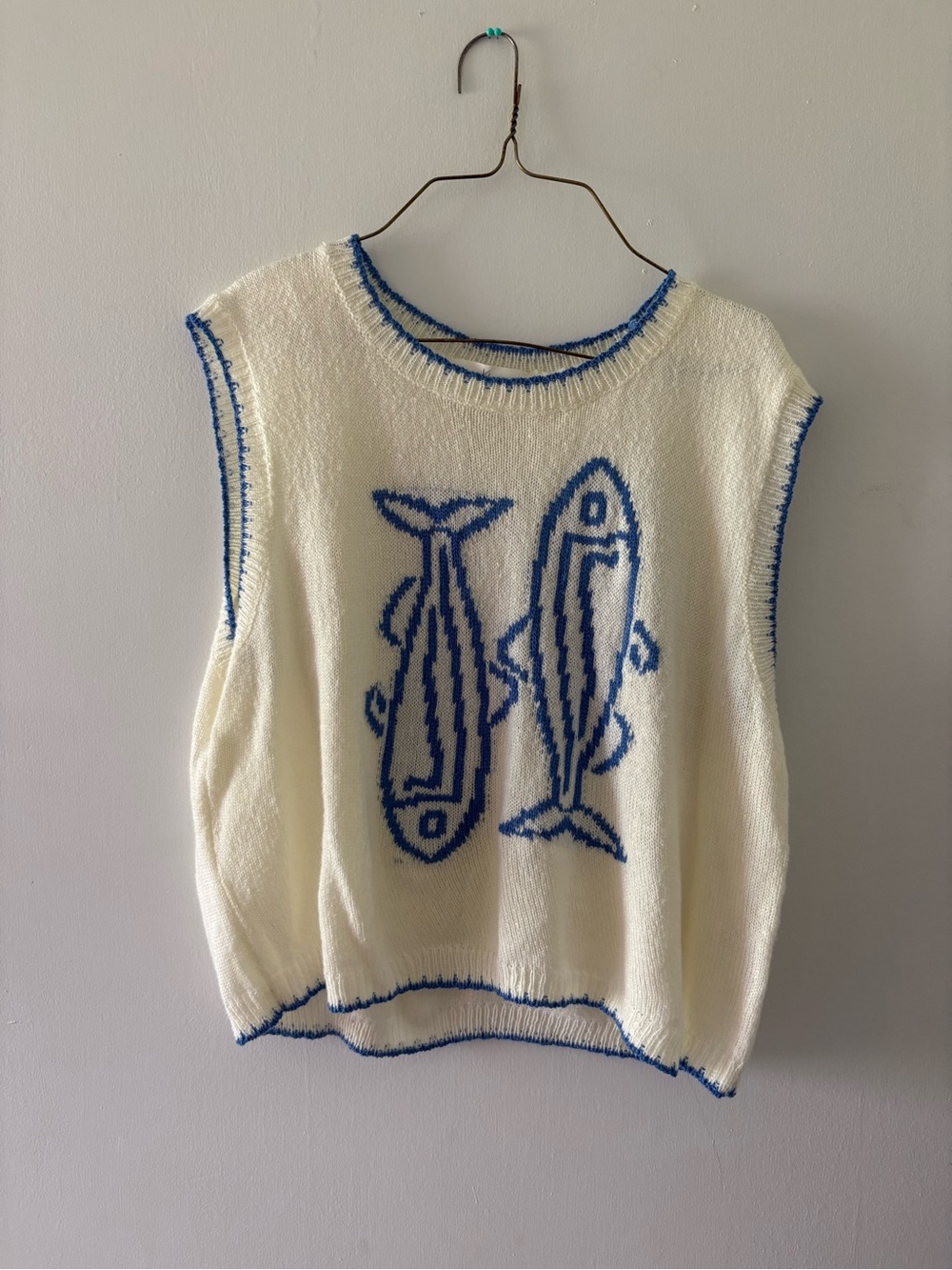 White & Blue Fish Knit Vest - Brand Klesis